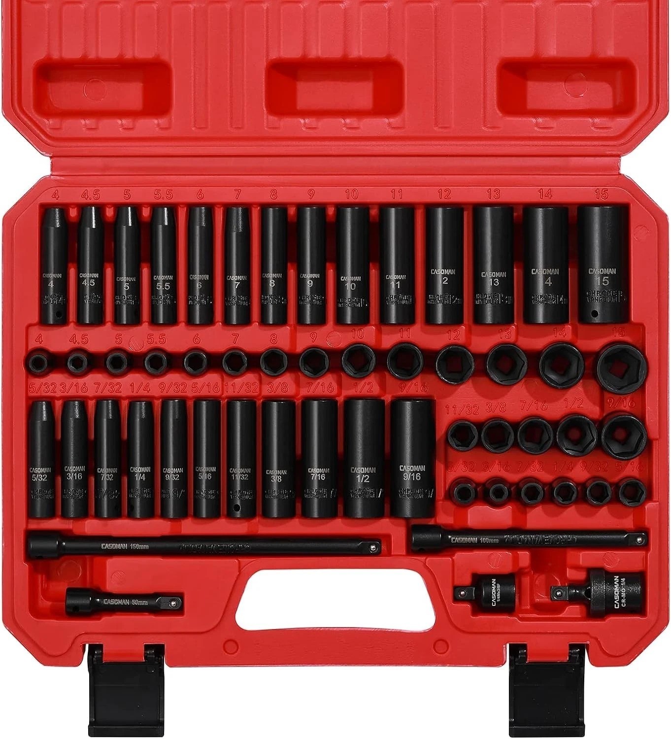 Black Phosphate Finish Socket Set, 55PCS, Cr-V Steel