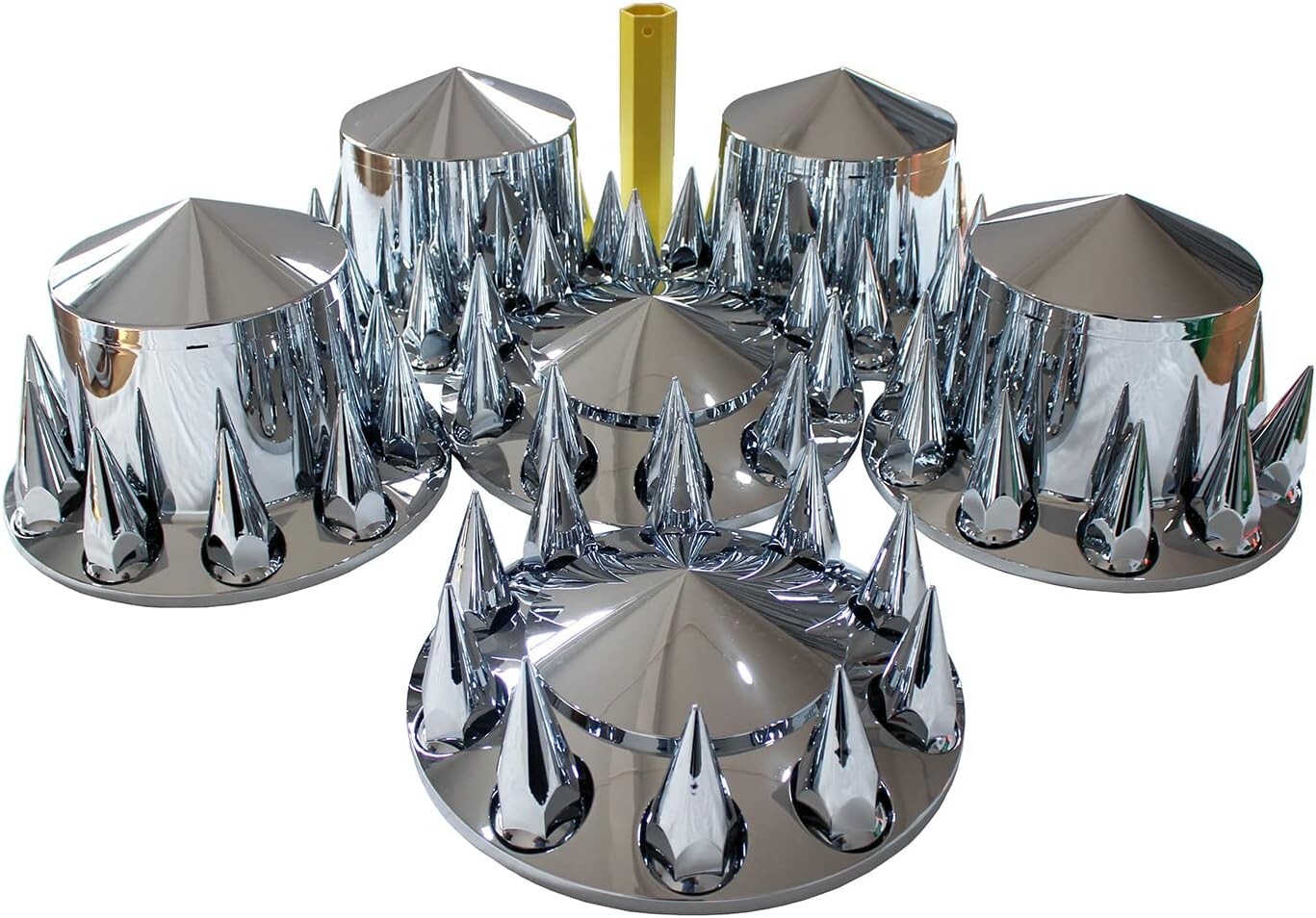 Chrome Hub Cover Kit Semi Truck Wheel Axle Cover 33mm Lug Front & Rear Spiked