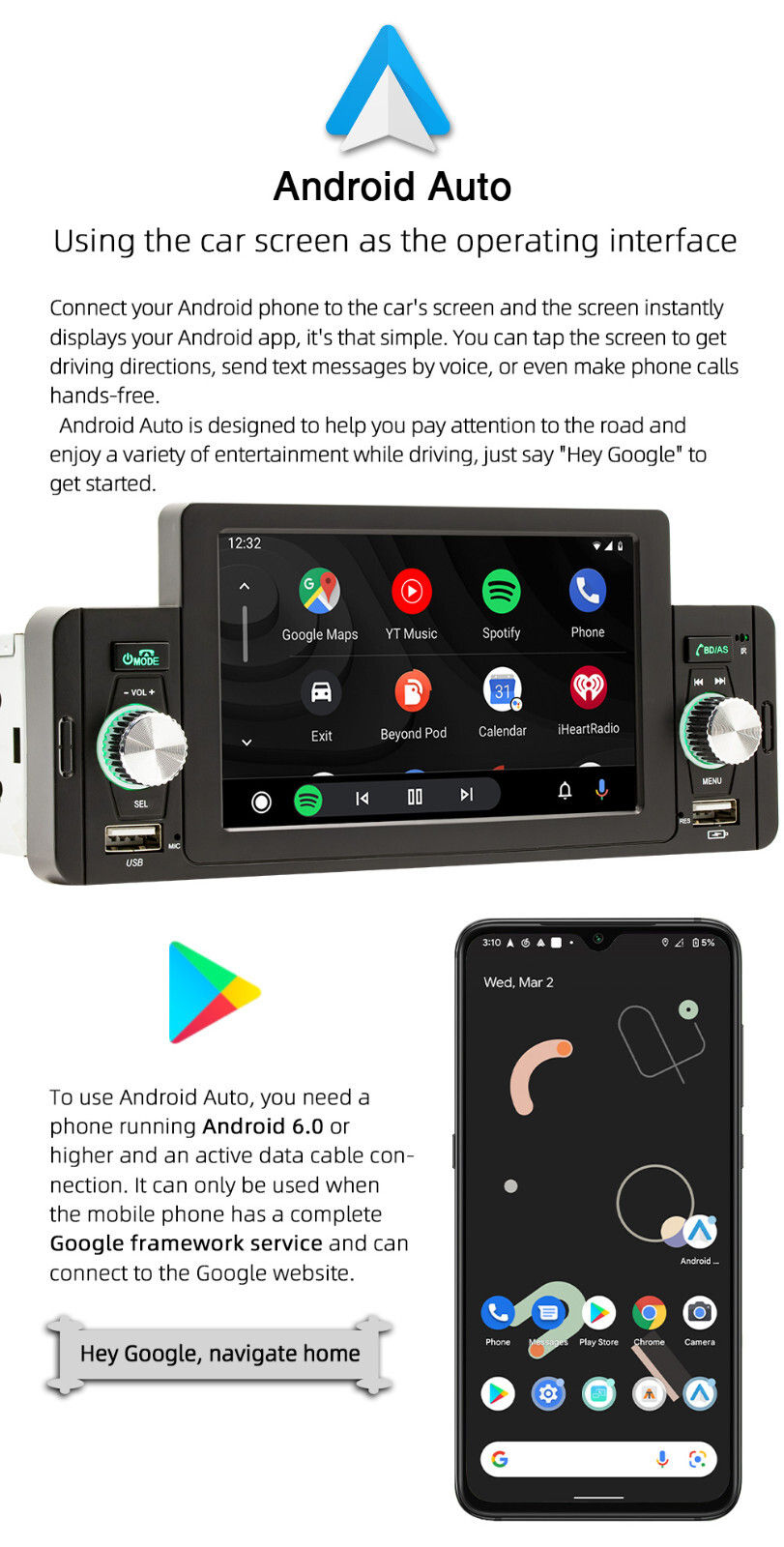 Car MP5 Player Single DIN Bluetooth FM USB Radio For Apple CarPlay Android Auto