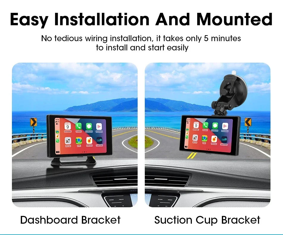 Portable 5 Inch 4K Car DVR Dash Cam Wireless Carplay & Android WIFI GPS