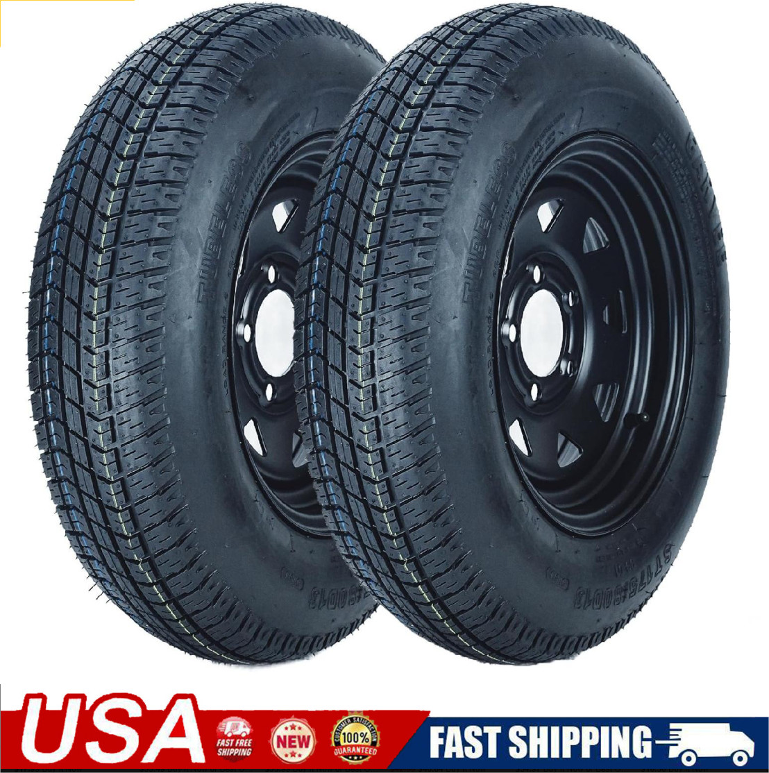 2 Pack ST175/80D13 Trailer Tires with 13″ Rims 175/80 D 13 5 Lug on 4.5 Black