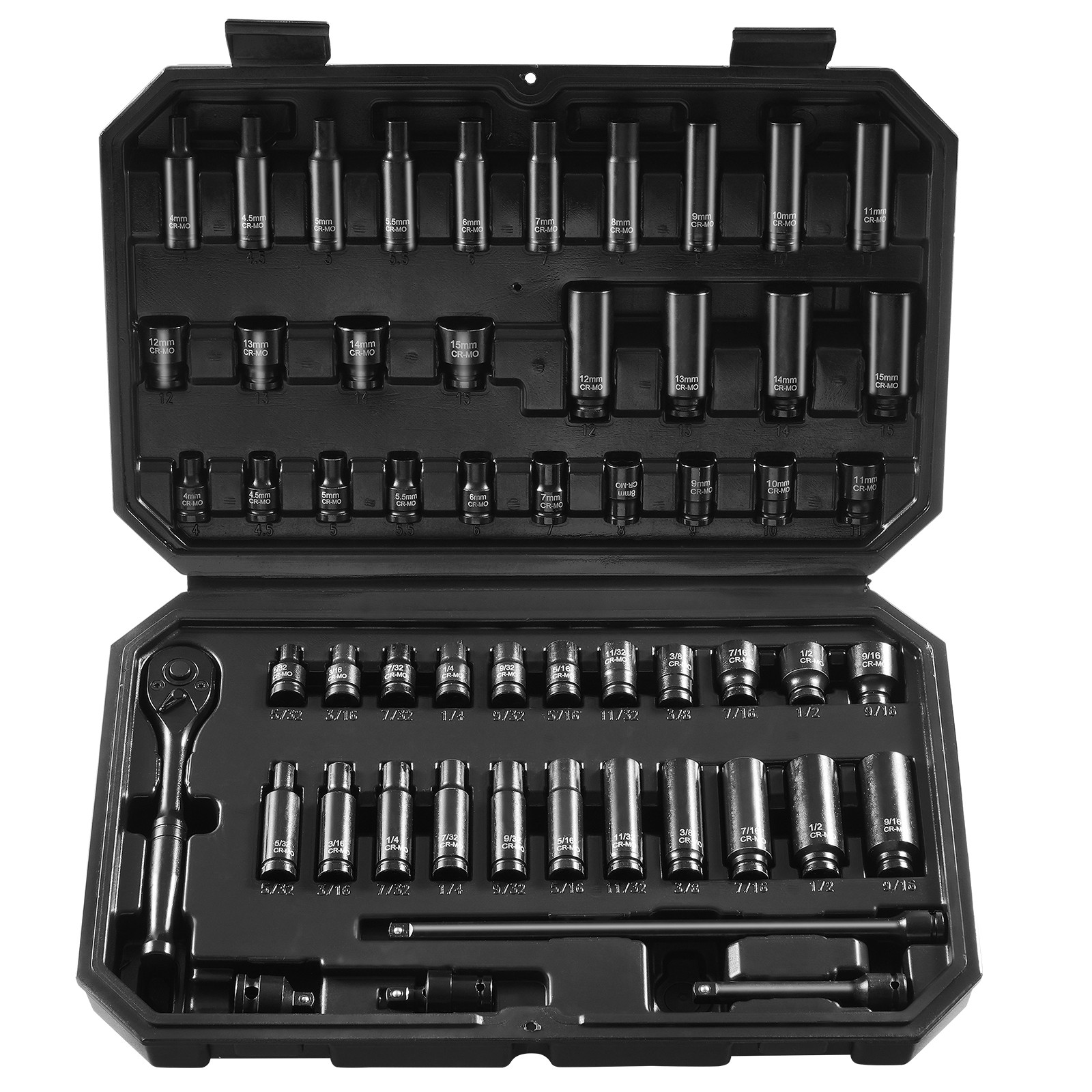 VEVOR Impact Sockets Set 55pcs 6-Point 1/4″ Drive Bit Ratchet Tool Kit Case