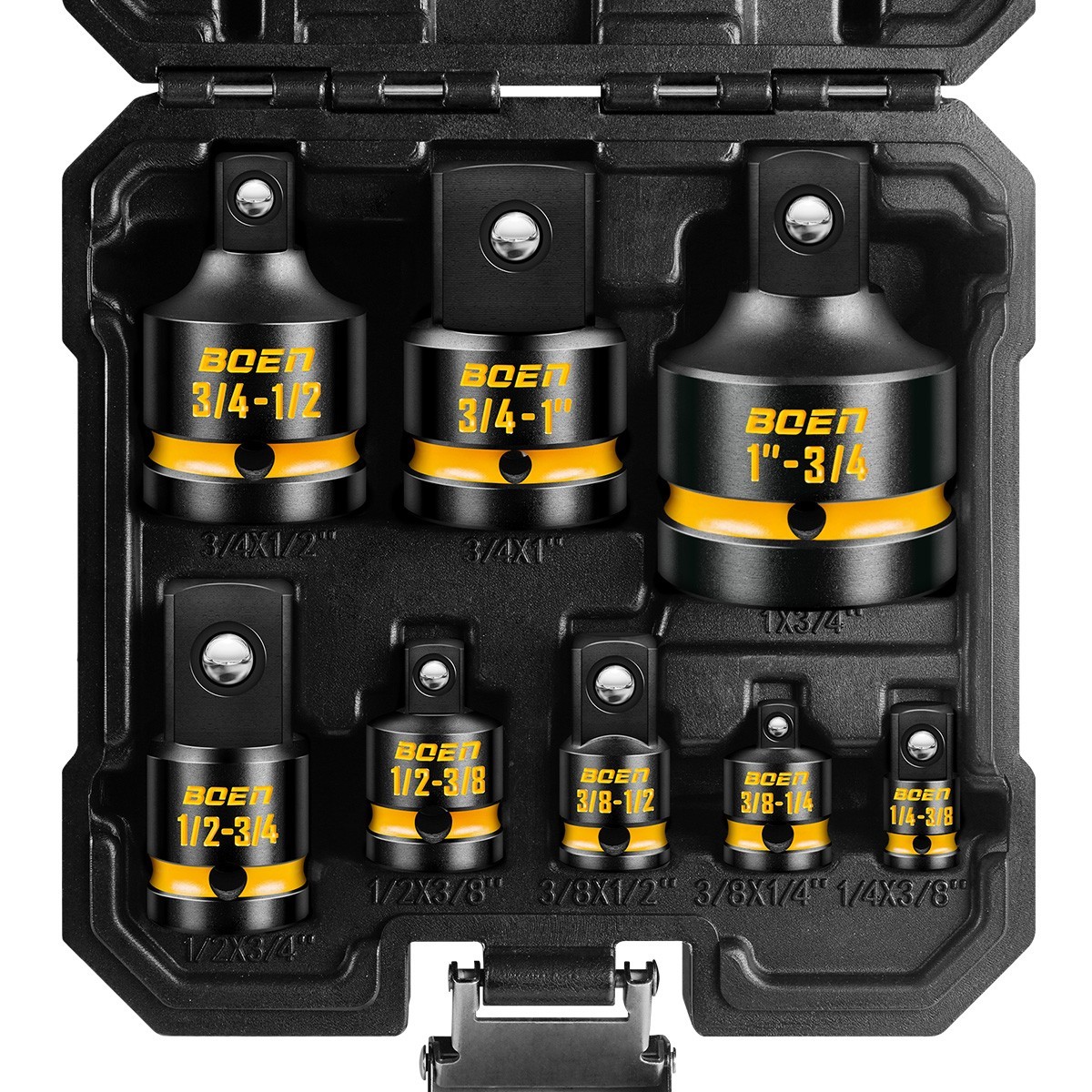 BOEN 8-Piece Impact Socket Adapter & Reducer Set, 1/4, 3/8, 1/2″, 3/4″, Cr-Mo