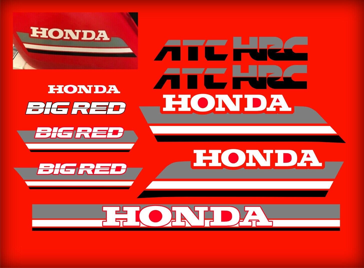 1985 85′ honda ATC 250ES Big Red ATC 11pc Set Gas Tank Decals Stickers 250 es