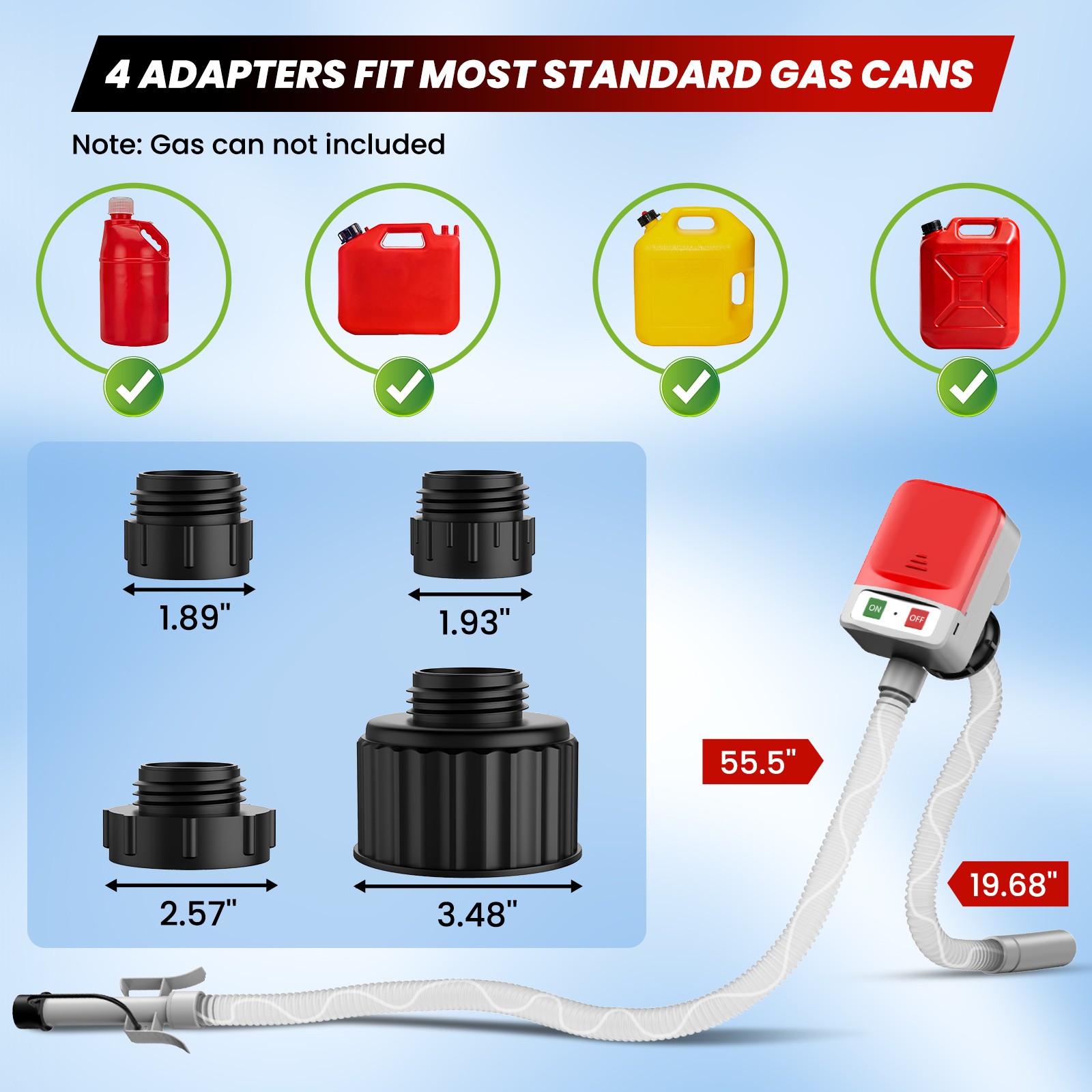 2in1 Automatic Portable Fuel Transfer Pump, Auto-Stop for Gas Diesel&Oil 3.2 GPM