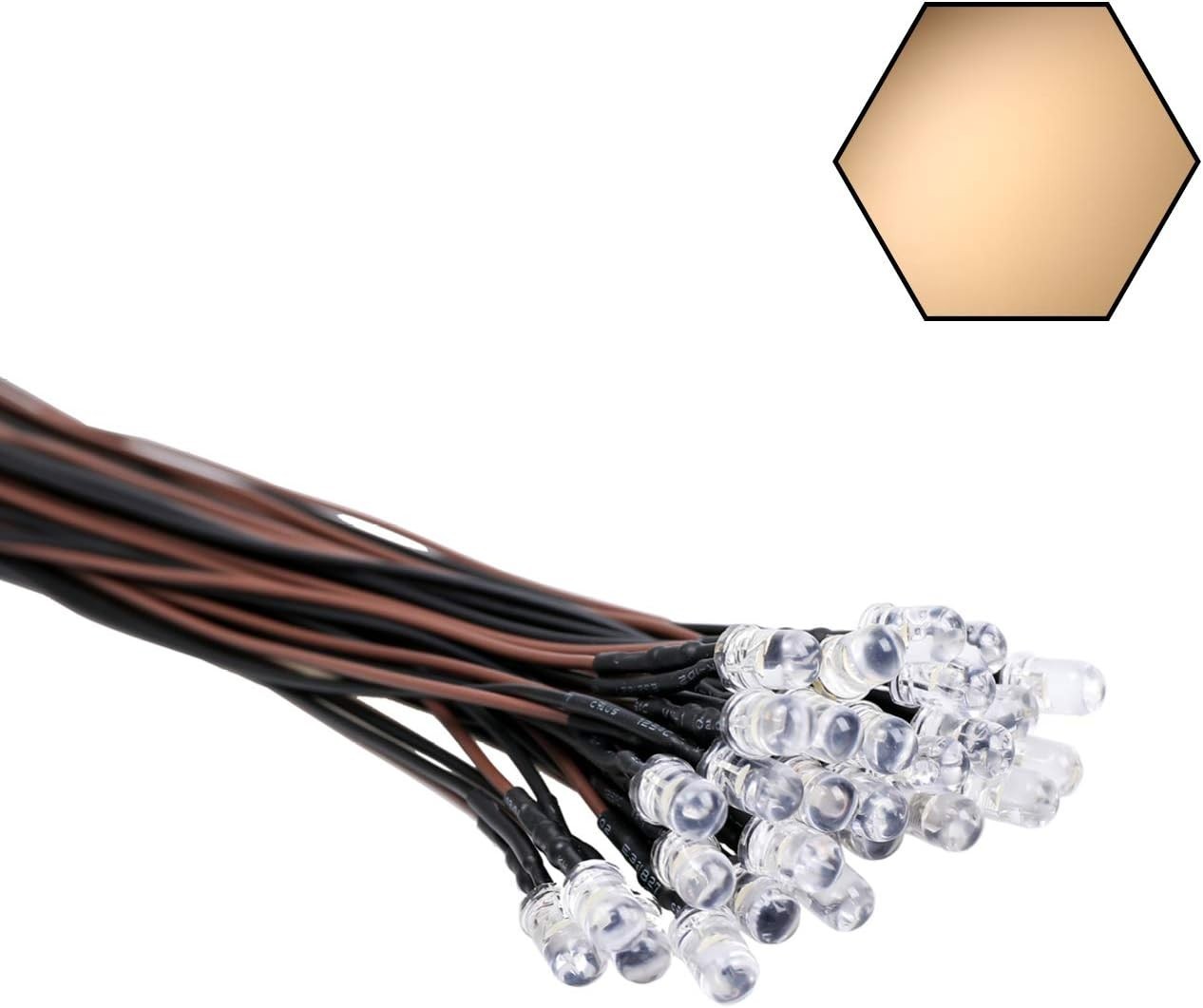 30pcs Warm White 5mm LED Lights Prewired DC 12V Small Lamps Indoor