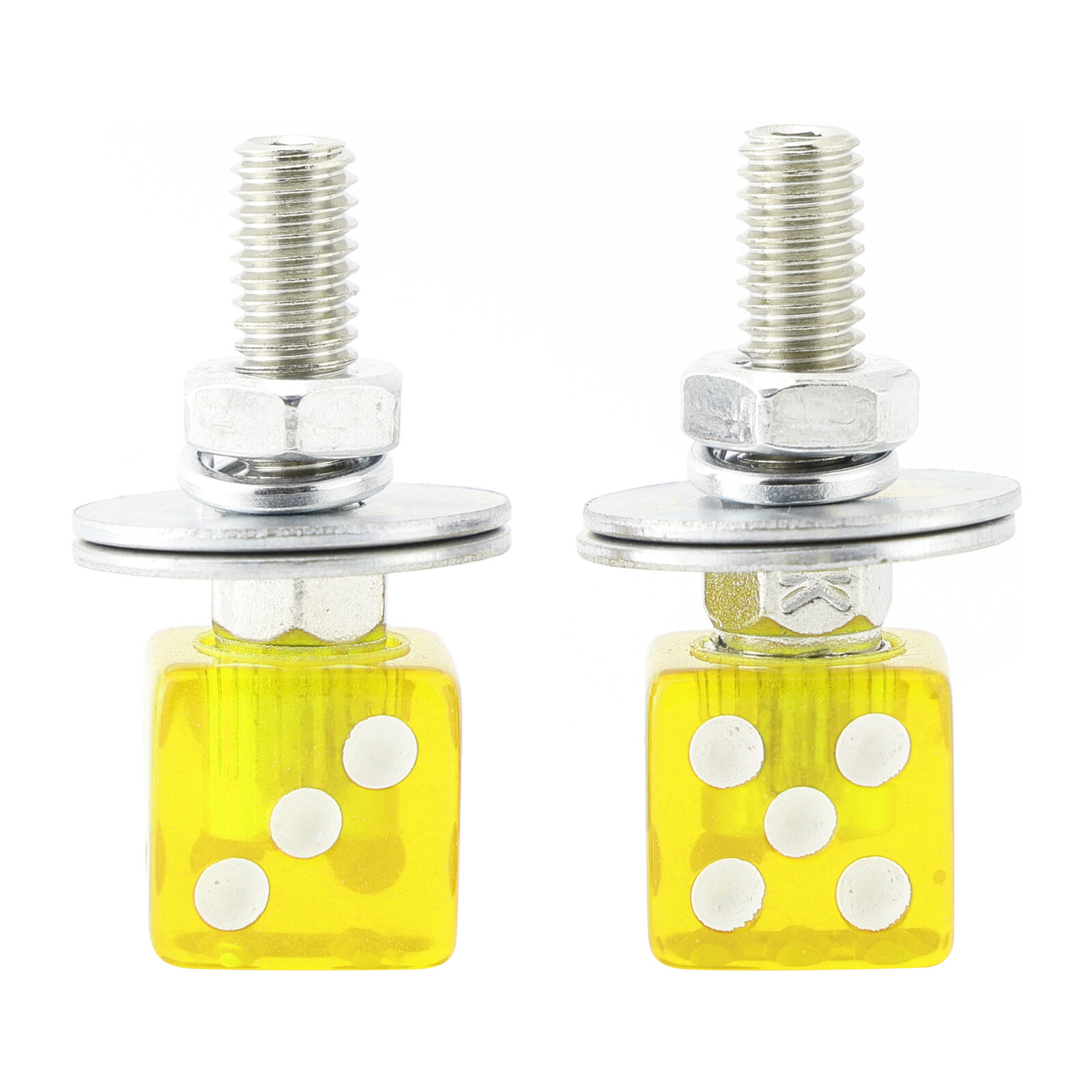 2x Motorcycle Bike Plastic Yellow Dice License Plate Bolt On Screw On Frame NutU
