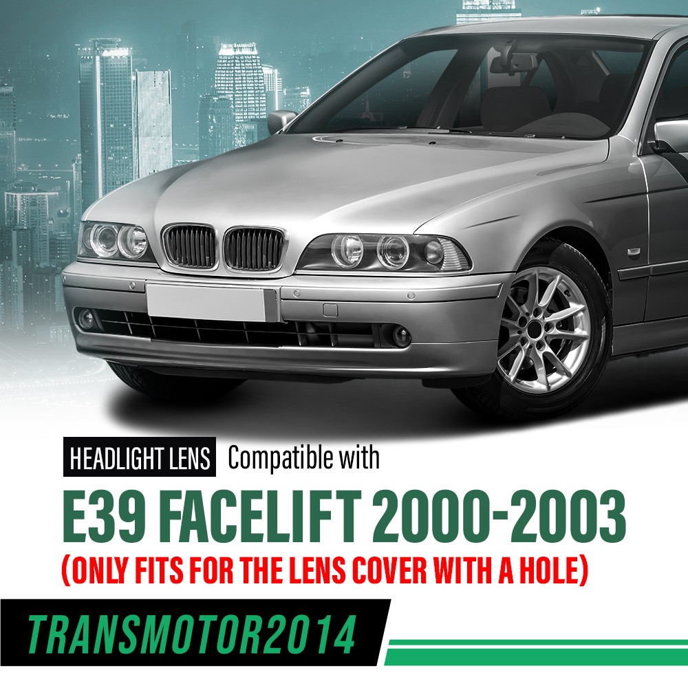 Fits 2000-2003 BMW 5 Series E39 Facelift Clear Headlight Lens Covers Left+Right