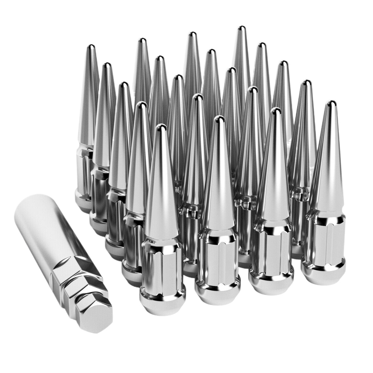 20 PCS 3.35″ Tall Chrome Spike Lug Nuts M12x1.5 w/ Key For Acura Honda Chevrolet