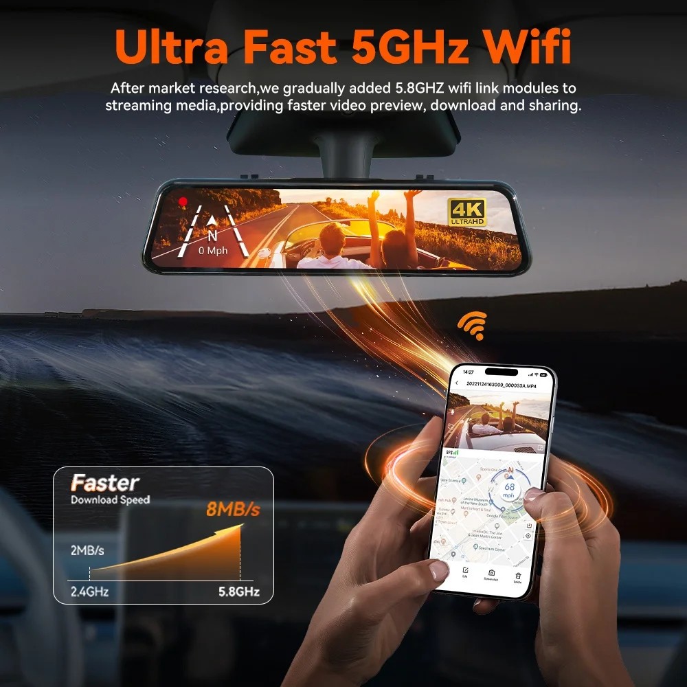 WOLFBOX G840S 4K Mirror Dash Cam Backup Camera Full HD With GPS For Cars Camera