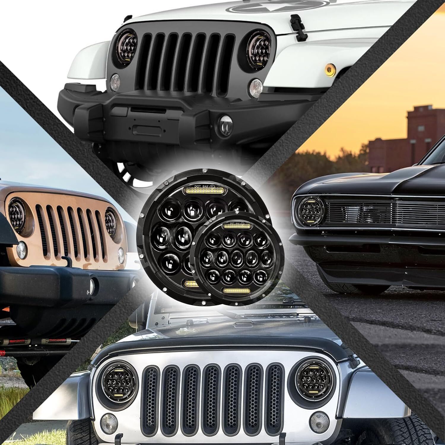 Pair 7″ Inch Round LED Headlights Halo Angle Eyes For Jeep Wrangler JK LJ TJ CJ