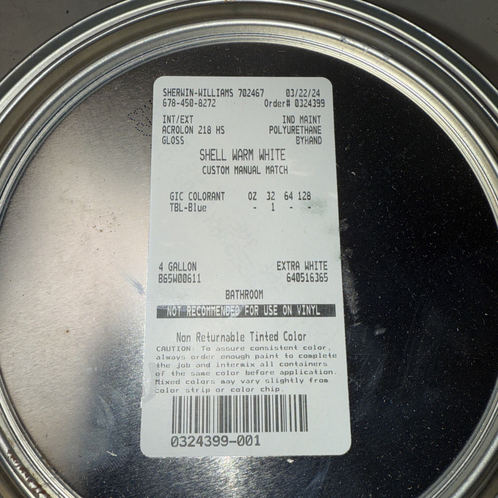 1 Gal Acrolon 218 HS Acrylic Polyurethane, Gloss Shell Warm White