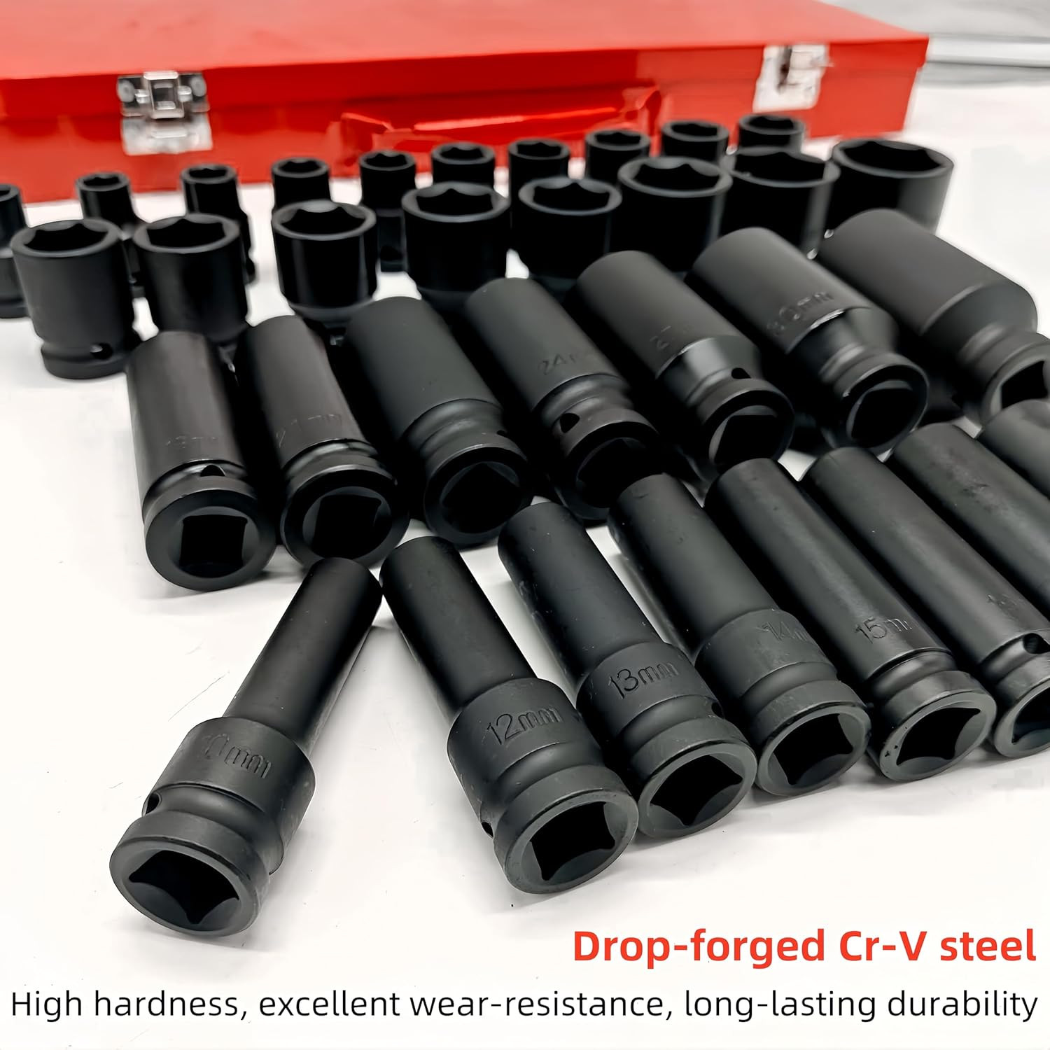 35pcs 1/2″ Inch Deep Impact Socket Set Drive 8-32mm Metric Garage Sae With Case