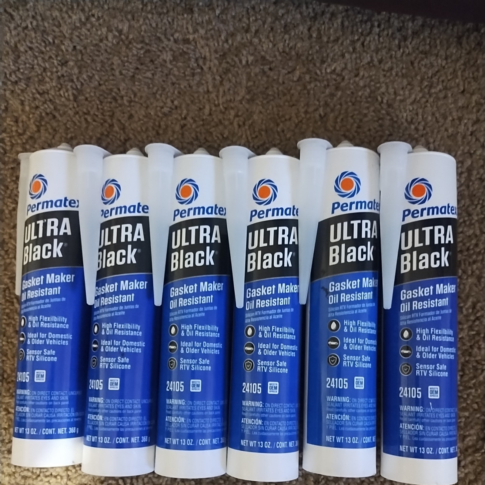 Permatex 24105 Ultra Black Oil Resistance RTV Silicone Gasket Maker 13oz 6 pack