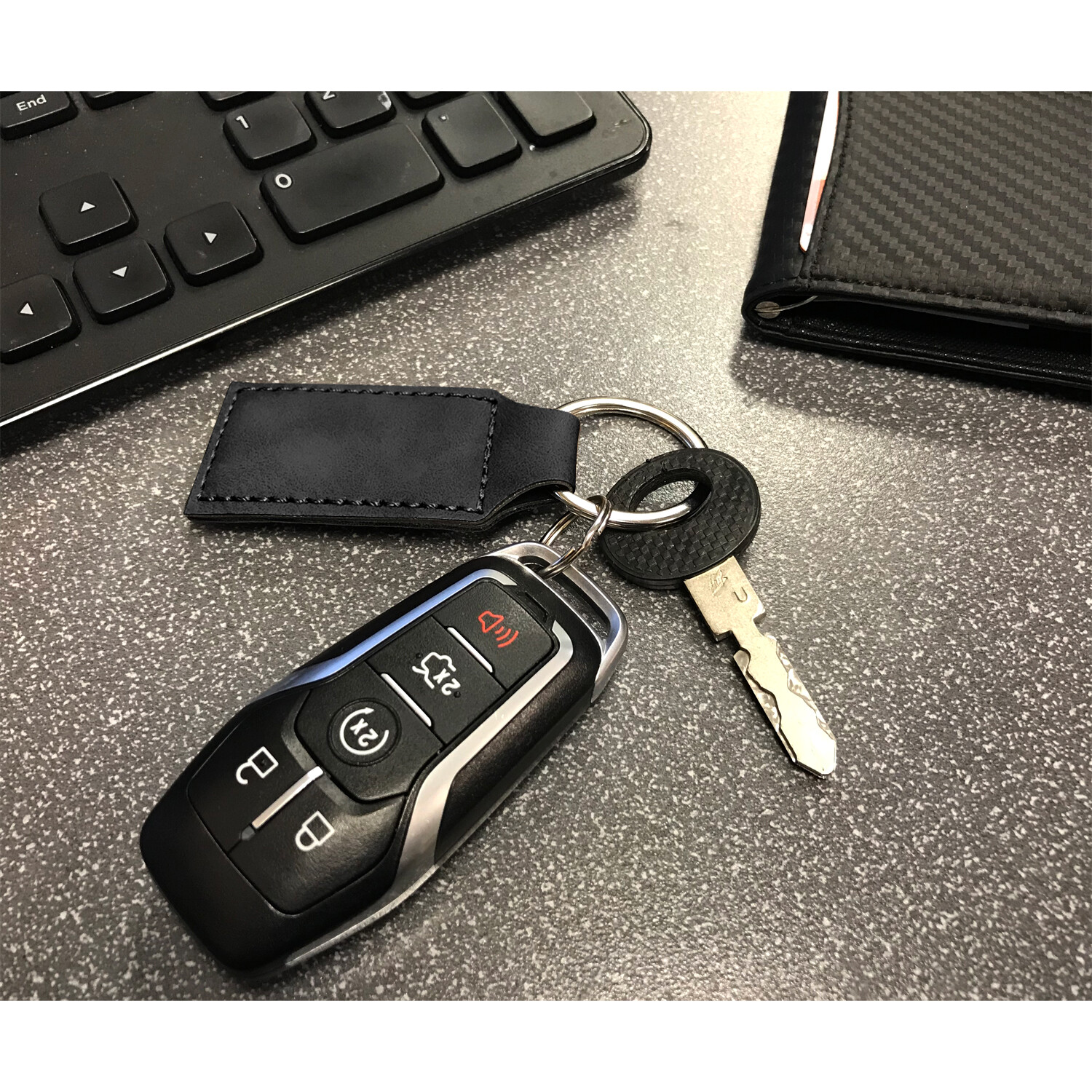 Jeep Compass Rectangular Black Leather Key Chain Key-Ring