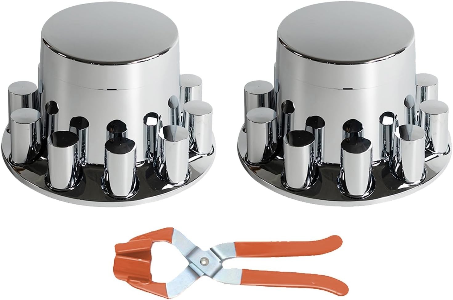 2 Rear Cylinder Hub Cap Cover Kit Semi Trucks w/ 33mm Screw on Lug Nut Covers