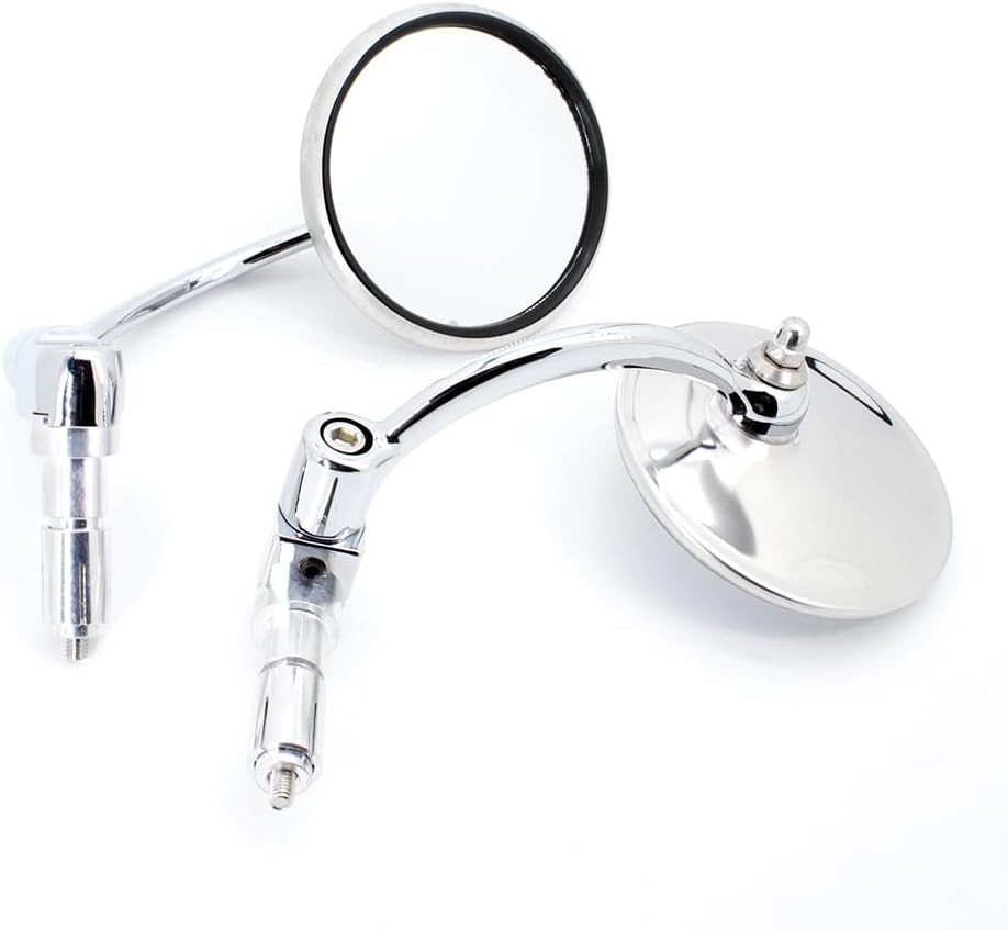 Classic Chrome Motorcycle Bar End Mirrors, Universal Round Rearview Side…