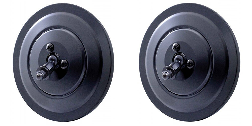 Pair (2) 5″ Flat Round Black Side Rear View Mirrors w/ Ribbed Back