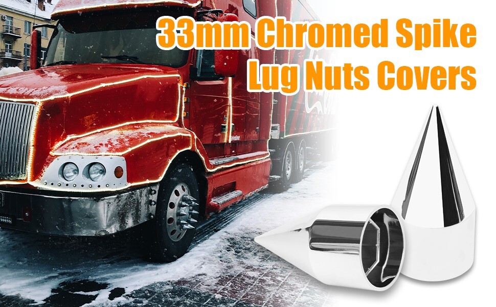 33mm x 4 1/4″ Chromed Spike Lug Nuts Covers Push on,ABS Chrome Plastic Caps 60