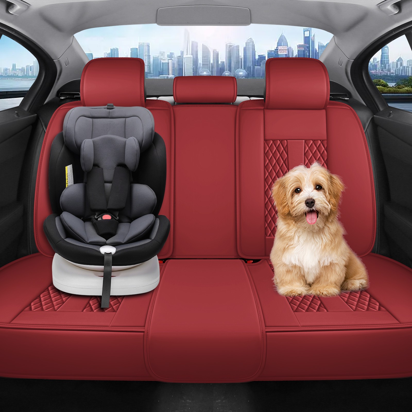 Luxury Nappa Leather Car Seat Covers with Lumbar Support Full Set Universal Fit