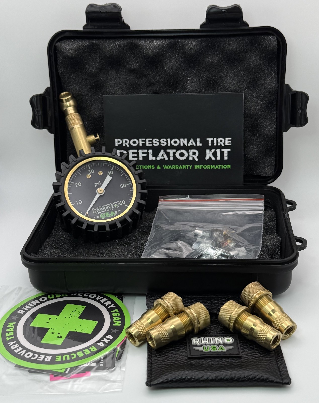 Rhino USA Pro Tire Deflator Kit 4 Adjustable Off Road Air Down w/ Gauge