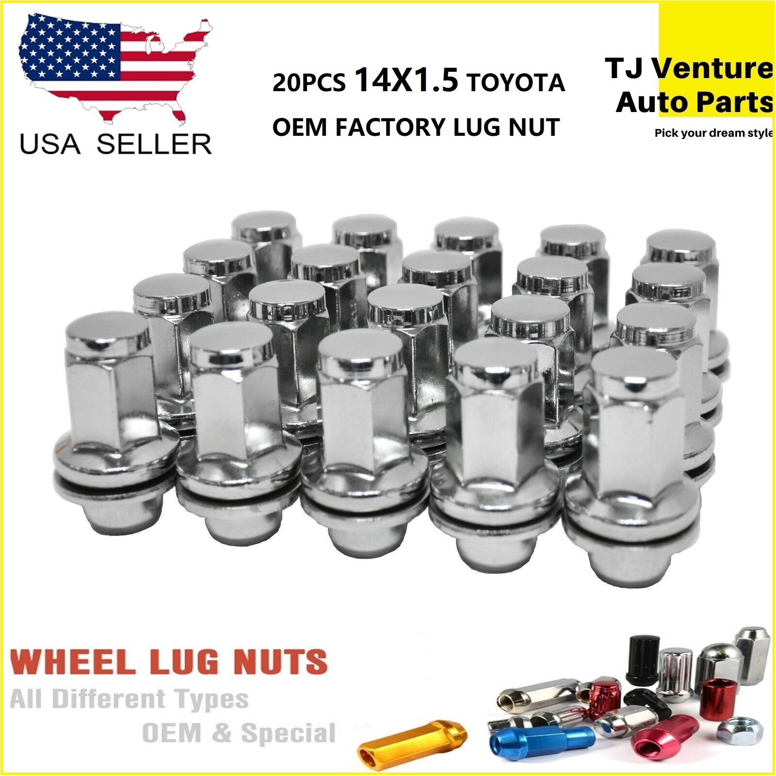 20PCS TOYOTA TUNDRA 2007-2019 OEM FACTORY LUG NUT 14X1.5 MAG SEAT TOYOTA