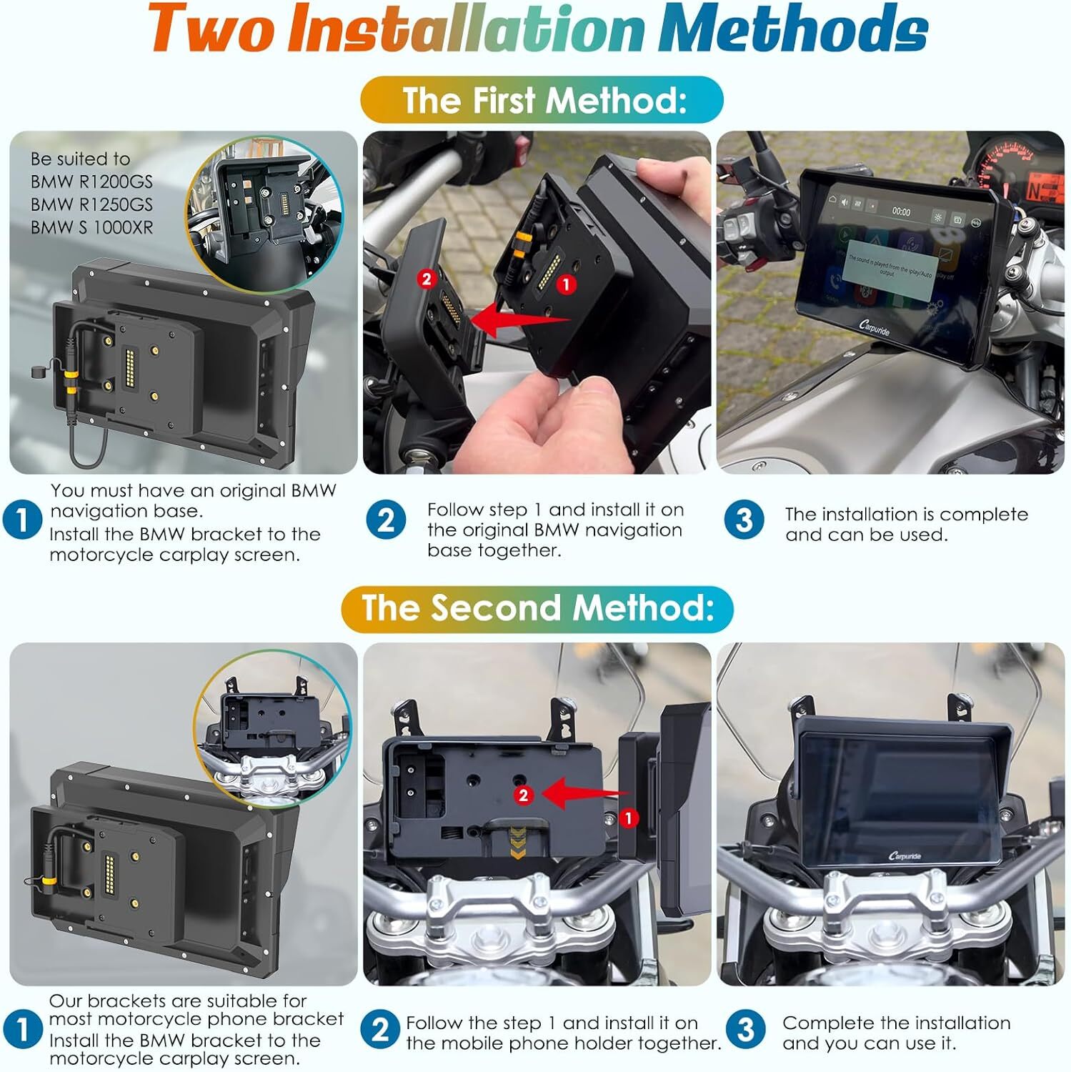 Carpuride W702B Wireless Carplay Android Auto Waterproof Screen GPS For BMW Moto
