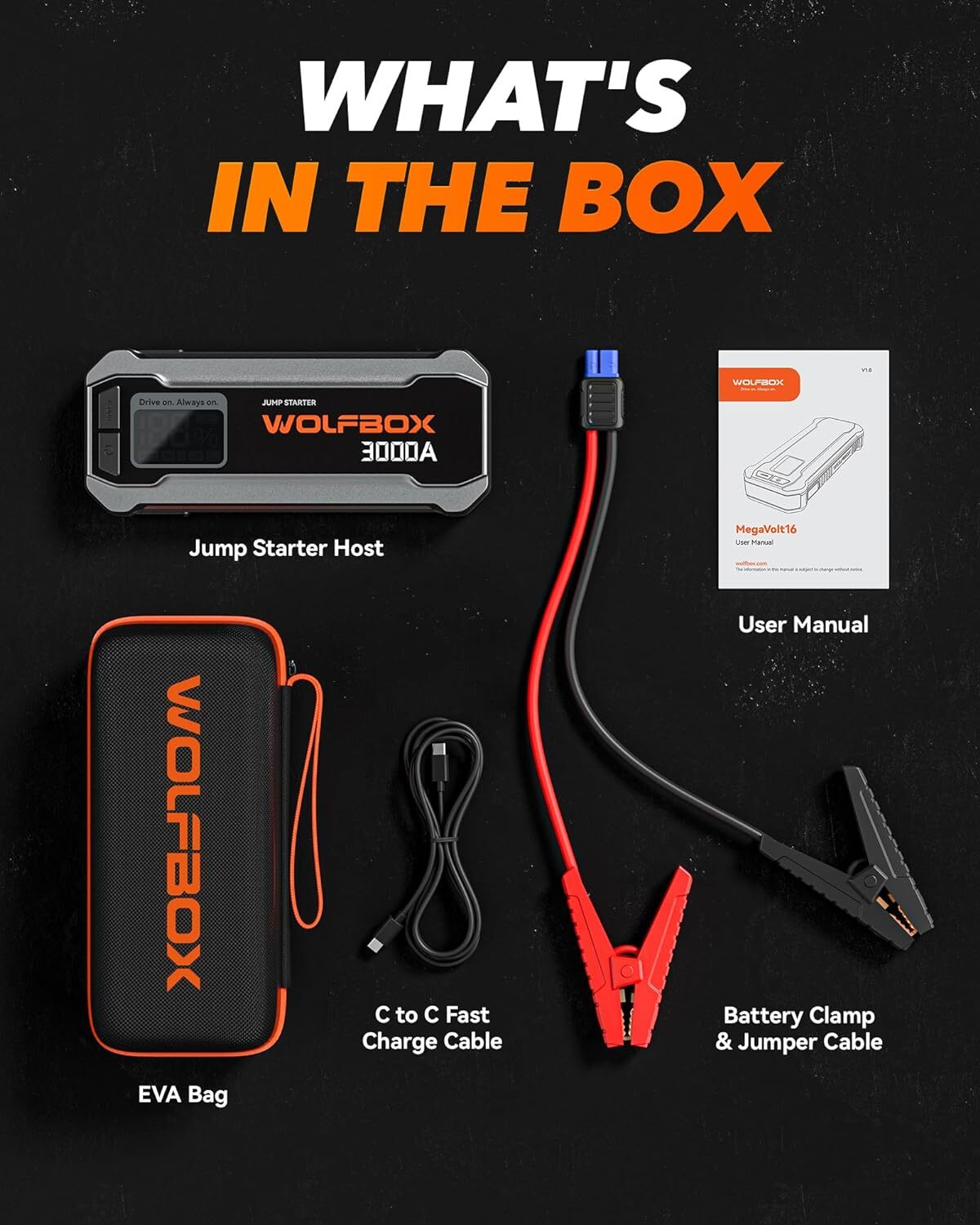 WOLFBOX 3000A JUMP STARTER CAR BATTERY BOOSTER BOX POWER BANK with LED Display