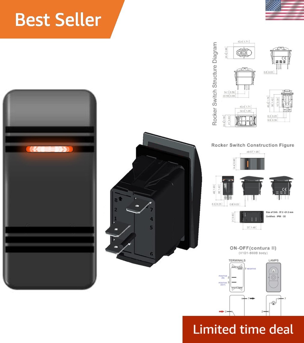 Car Marine Rocker Switch 3Pin ON-OFF Waterproof 12V 20A 24V 10A Orange LED