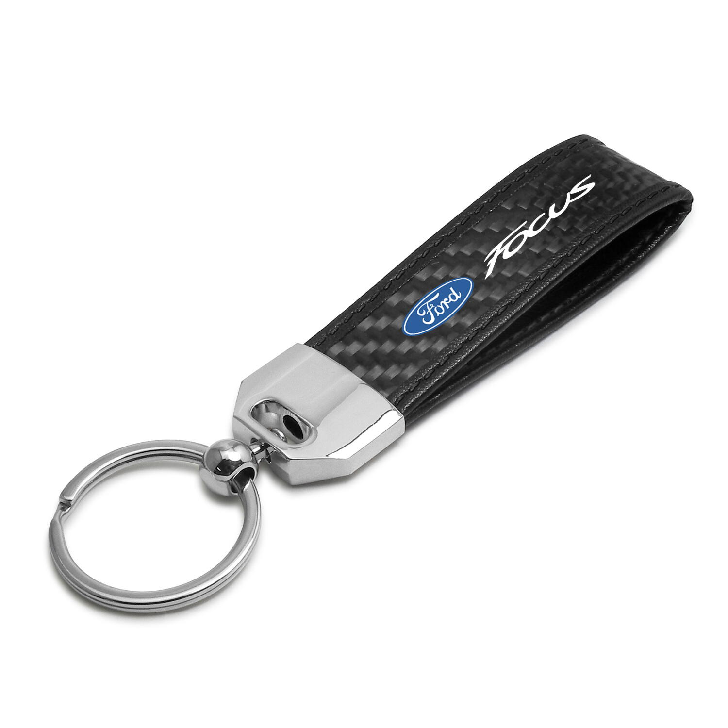 Black Leather & Carbon Fiber Key Chain Black Stitching – Ford Focus