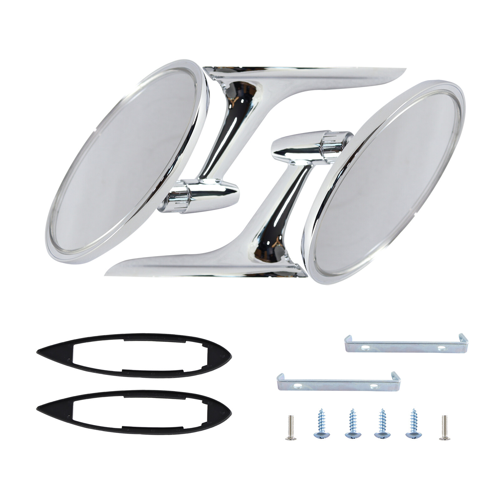 Round Outside Rearview Mirrors Ribbed Base Fits 1963-1965 Chevy Impala Nova