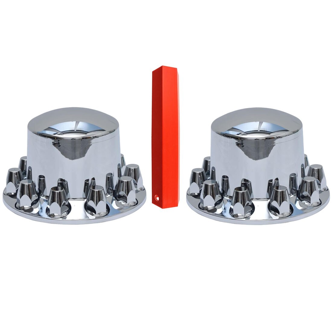 2 Rear Chrome Hub Covers Kits Semi Truck Wheel Axle Covers w/ 33mm Nut Covers