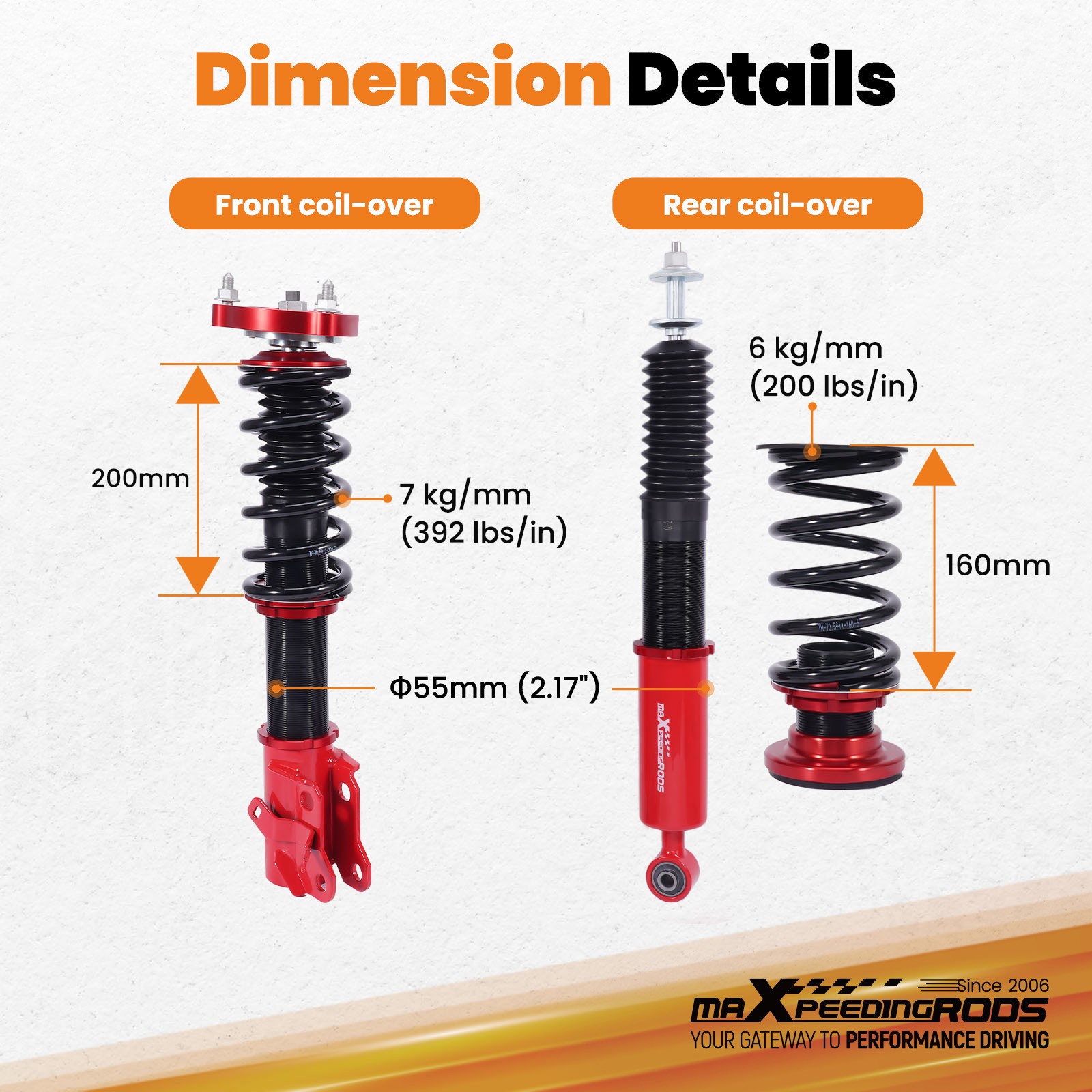 MaXpeedingrods Coilovers Struts For Honda Civic MK8 8th Gen. 2006-11 Height Adj.