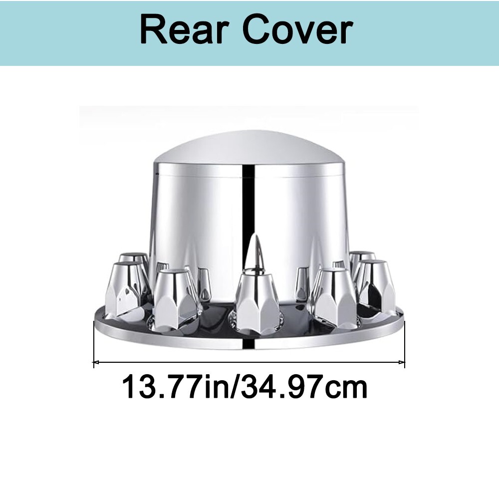 2 Rear Chrome Hub Covers Kits Semi Truck Wheel Axle Covers w/ 33mm Nut Covers