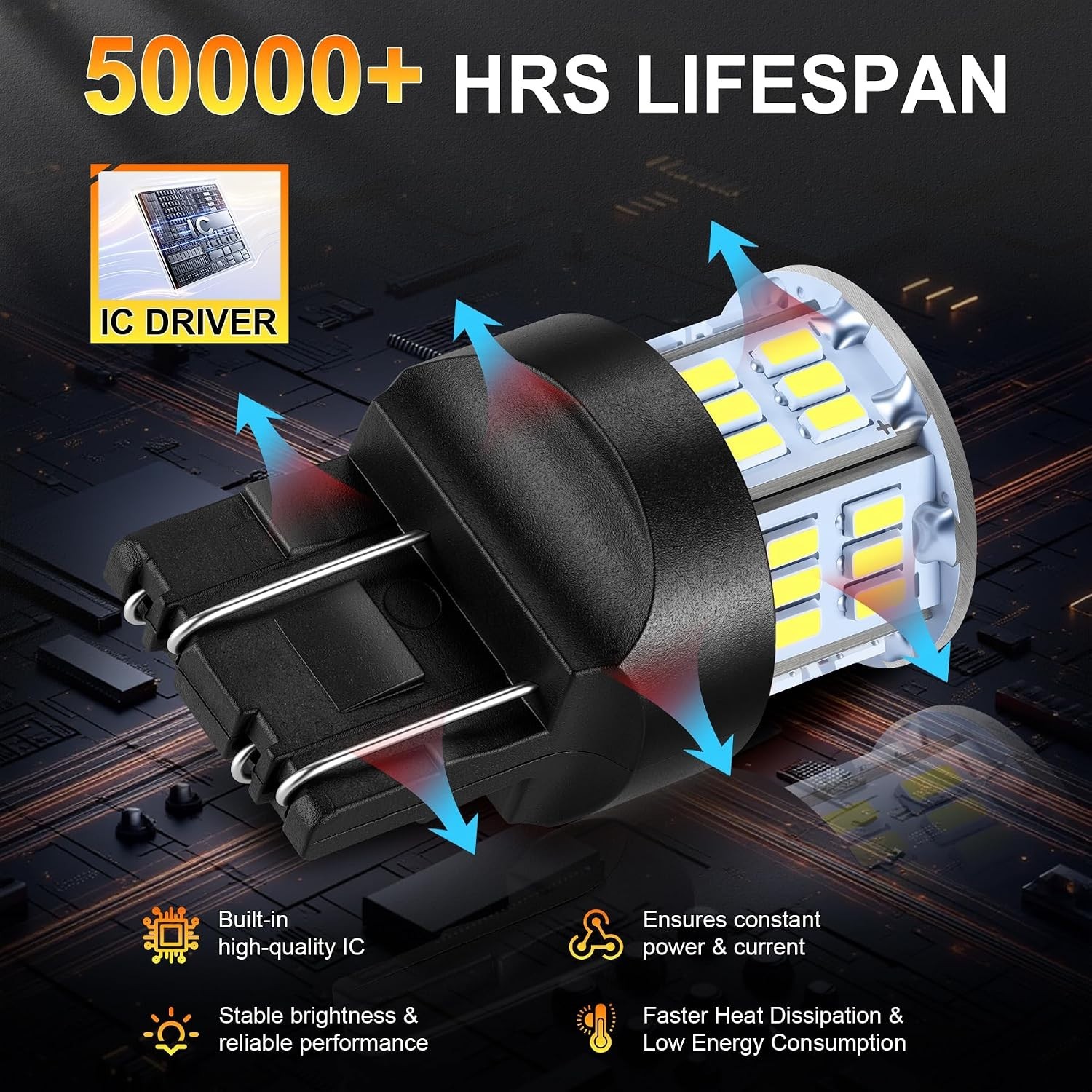 Long-Lasting 7443 LED Lights (4PCS) for Backup & Daytime Running – 50,000 Hours