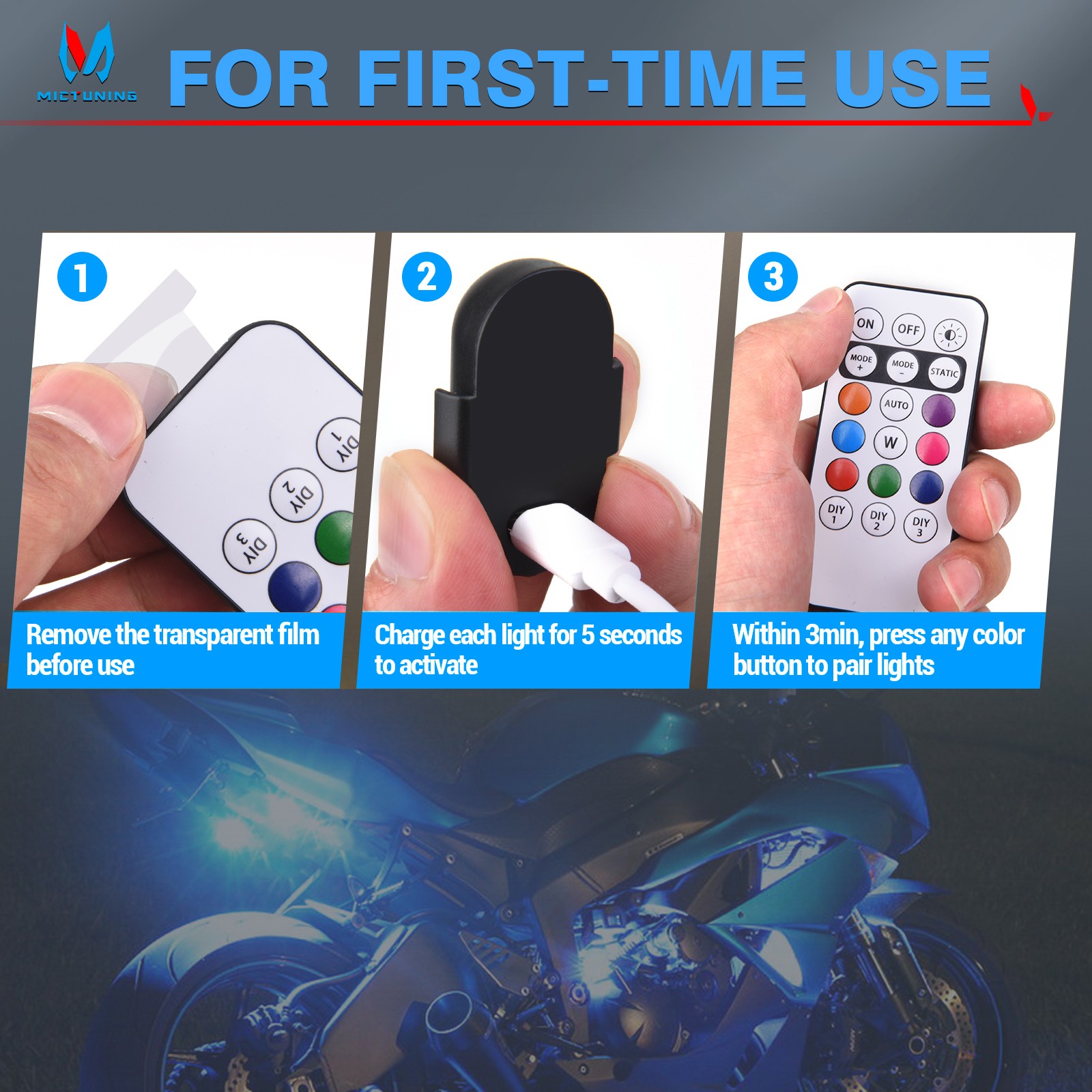 RGB Led Car Ambient Lights Rechargeable Wireless Car Light With Remote Control