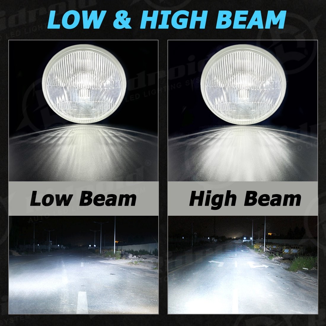 Pair 7″ Inch Round LED Headlights Hi/Lo Sealed Beam for Chevy Bel Air 1955-1957