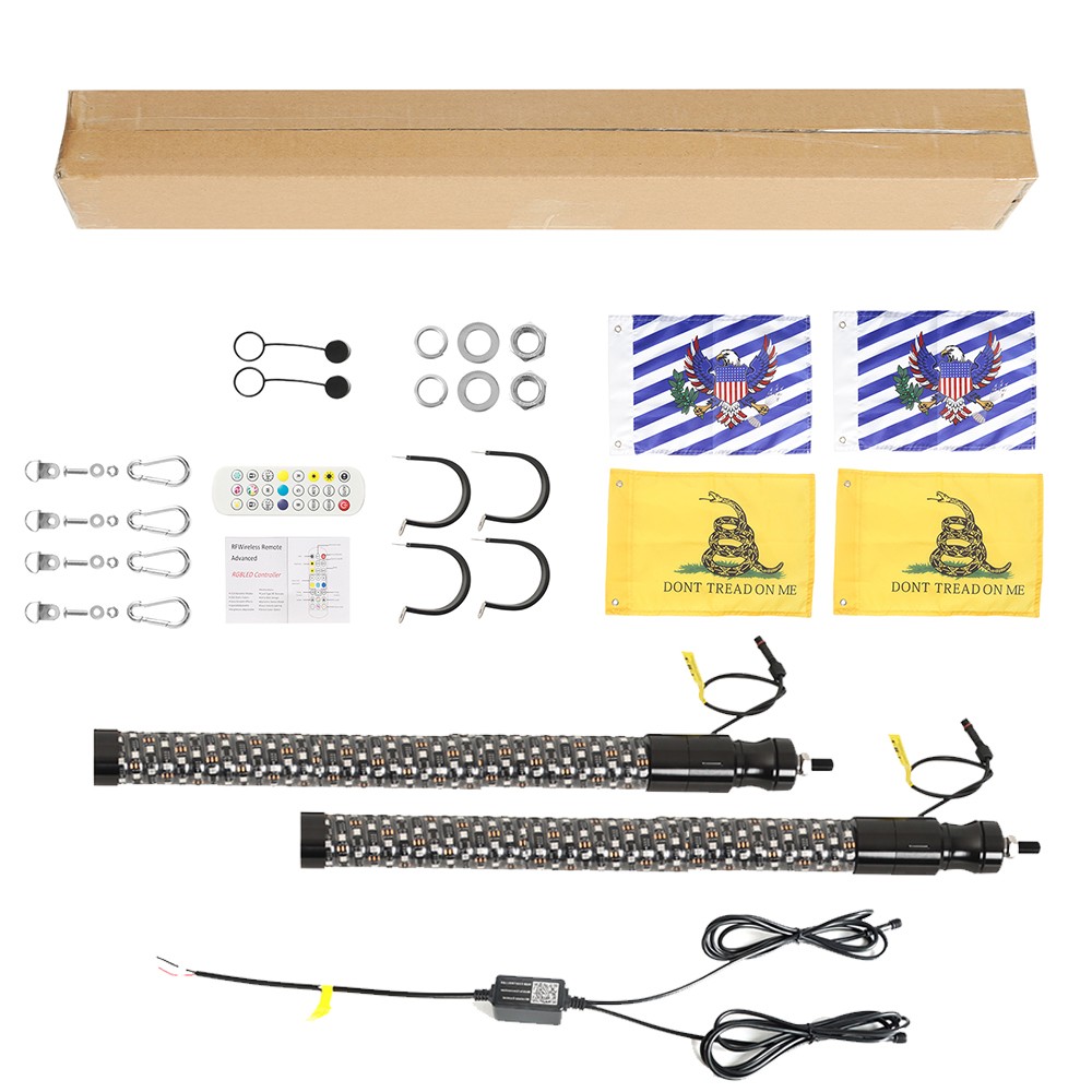 2X 2FT Spiral LED Fat Whip Lights Antenna RGB Chasing For Can-am X3 RZR UTV ATV