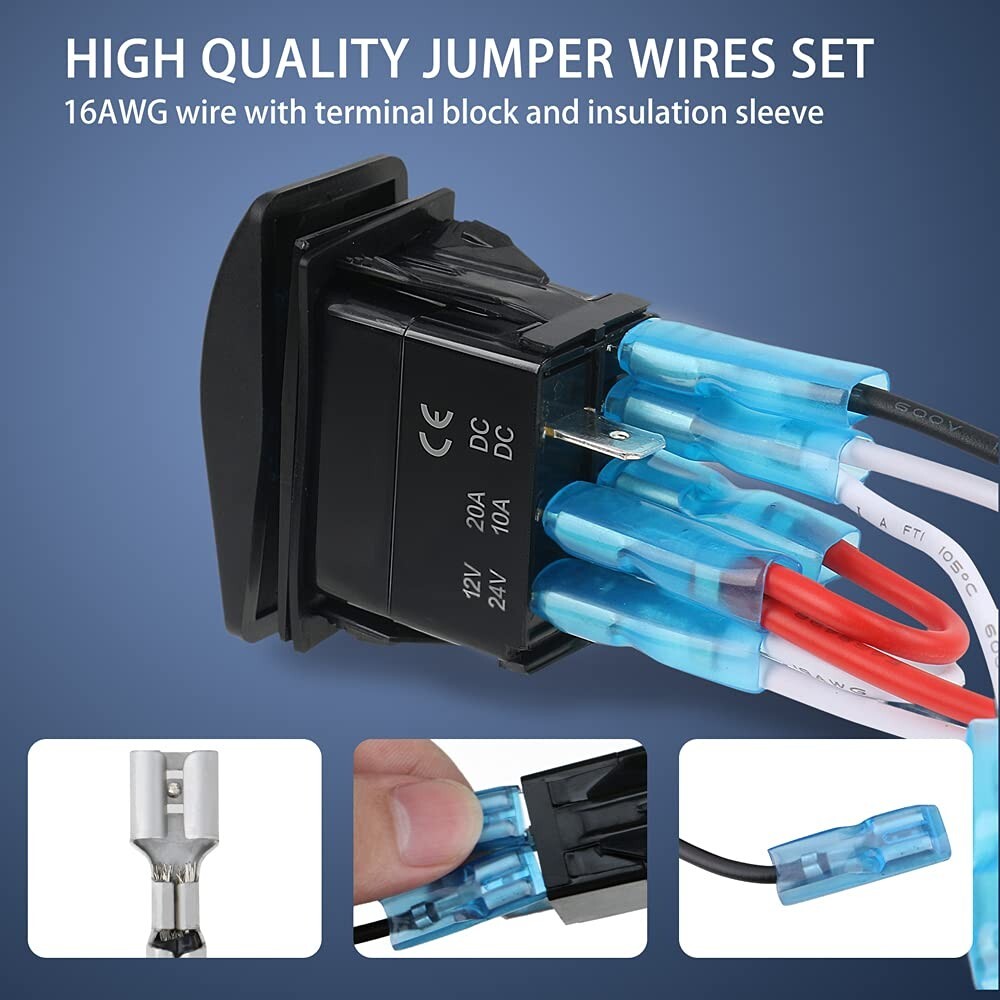 Waterproof Rocker Switch Toggle On-Off-On 12V/20A 24V/10A 7Pin DPDT Blue LED