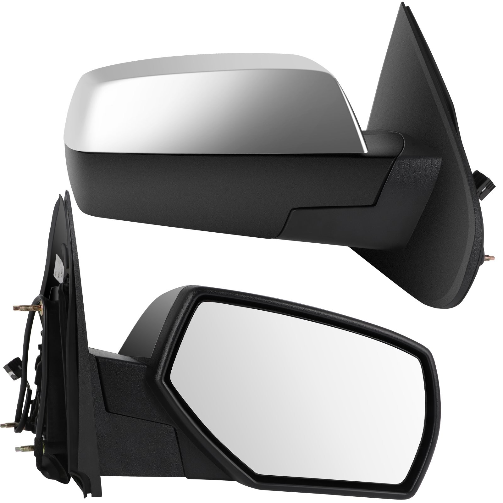 Pair Manual Fold Power Mirror for 14-17 Chevy Silverado 1500 Heated Chrome LH RH