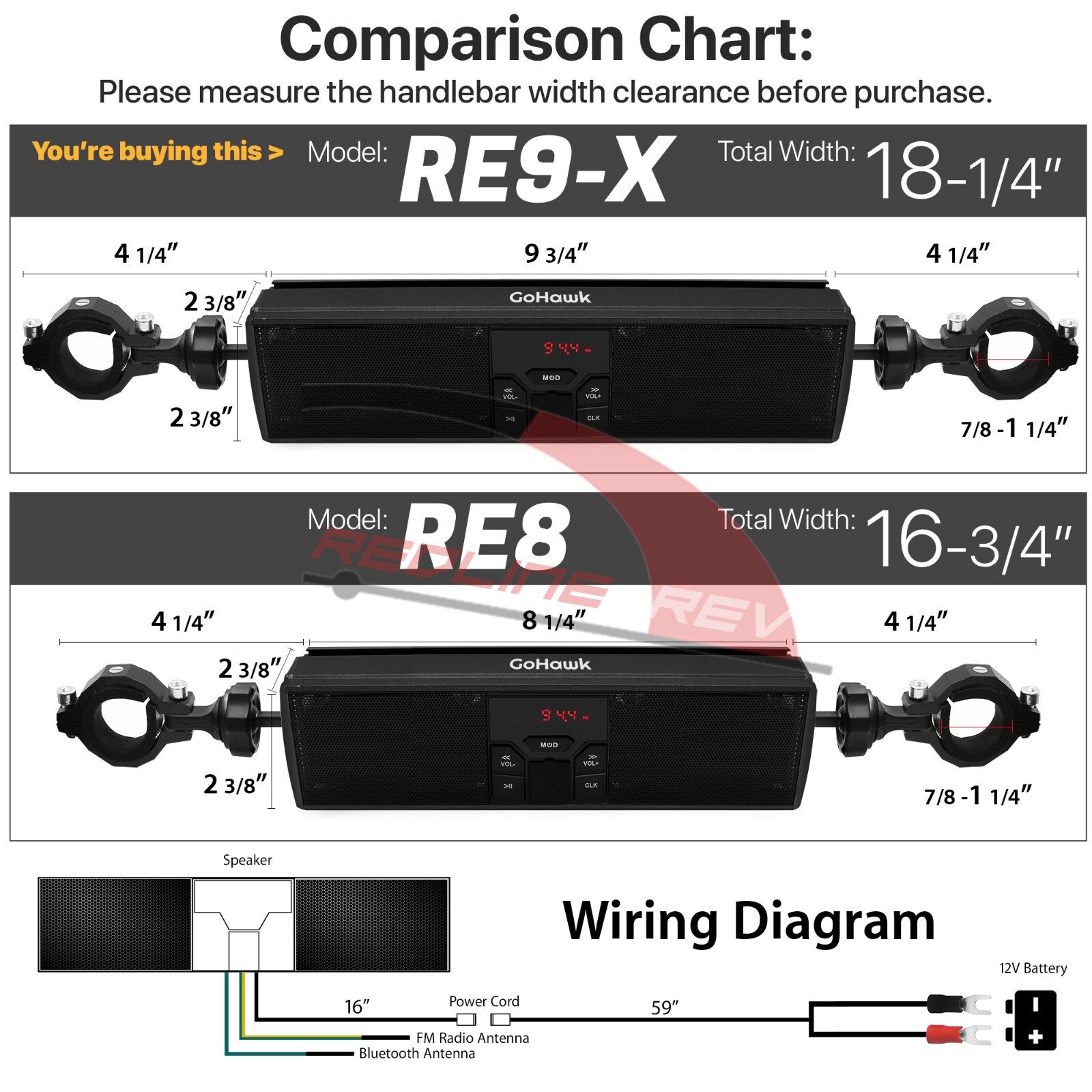 Refurb Bluetooth Waterproof Motorcycle Audio Stereo Speaker System LED FM Radio