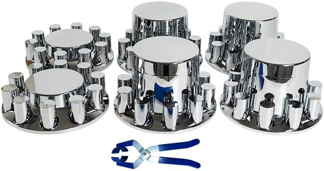 33mm Axle Cover Chrome ABS Flat Top Hub Cover Kit with Thread-on Lug Nut Covers