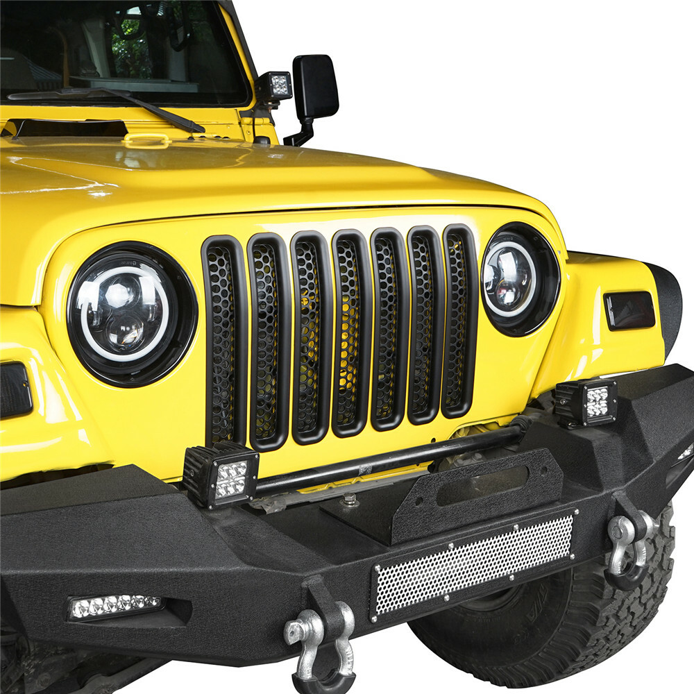 7PCS Front Grille Clip-in Mesh Insert Cover Guard For 1997-2006 Jeep Wrangler TJ
