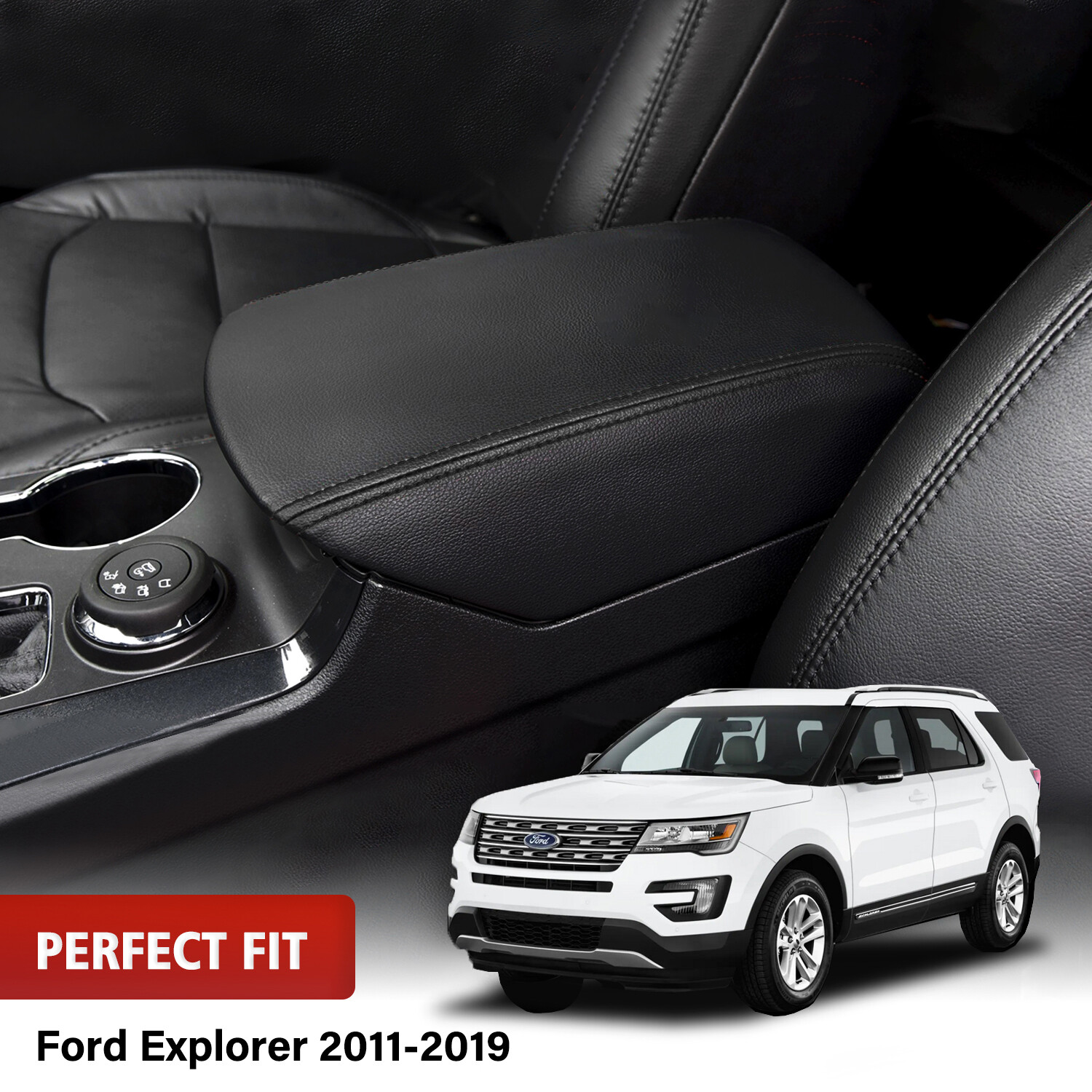 Fits 2011-2019 Ford Explorer Leather Center Console Lid Armrest Cover Black KBH