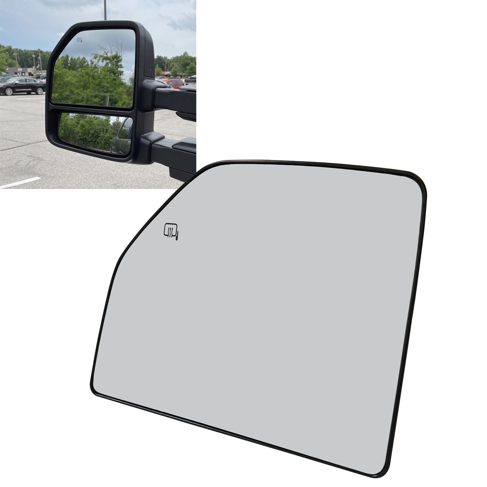 Upper Driver Side Towing Heated Mirror Glass For 2017-2020 Ford F250 F350 F450