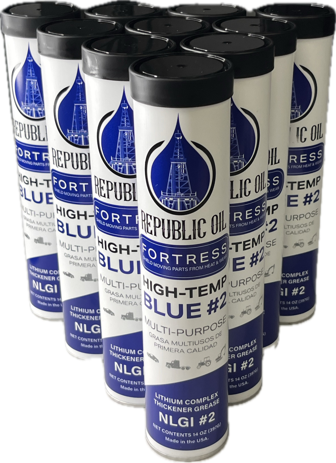 Republic Oil Blue High Temp #2 Grease – Multipurpose Lithium Complex – 10x14oz