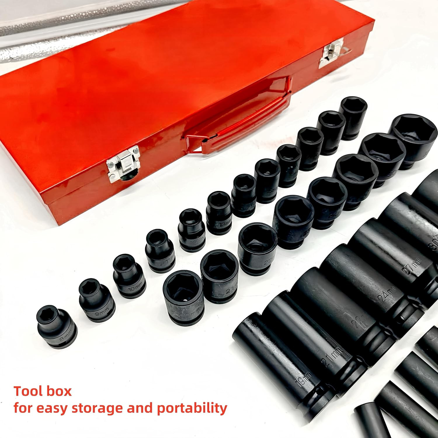 35pcs 1/2″ Inch Deep Impact Socket Set Drive 8-32mm Metric Garage Sae With Case
