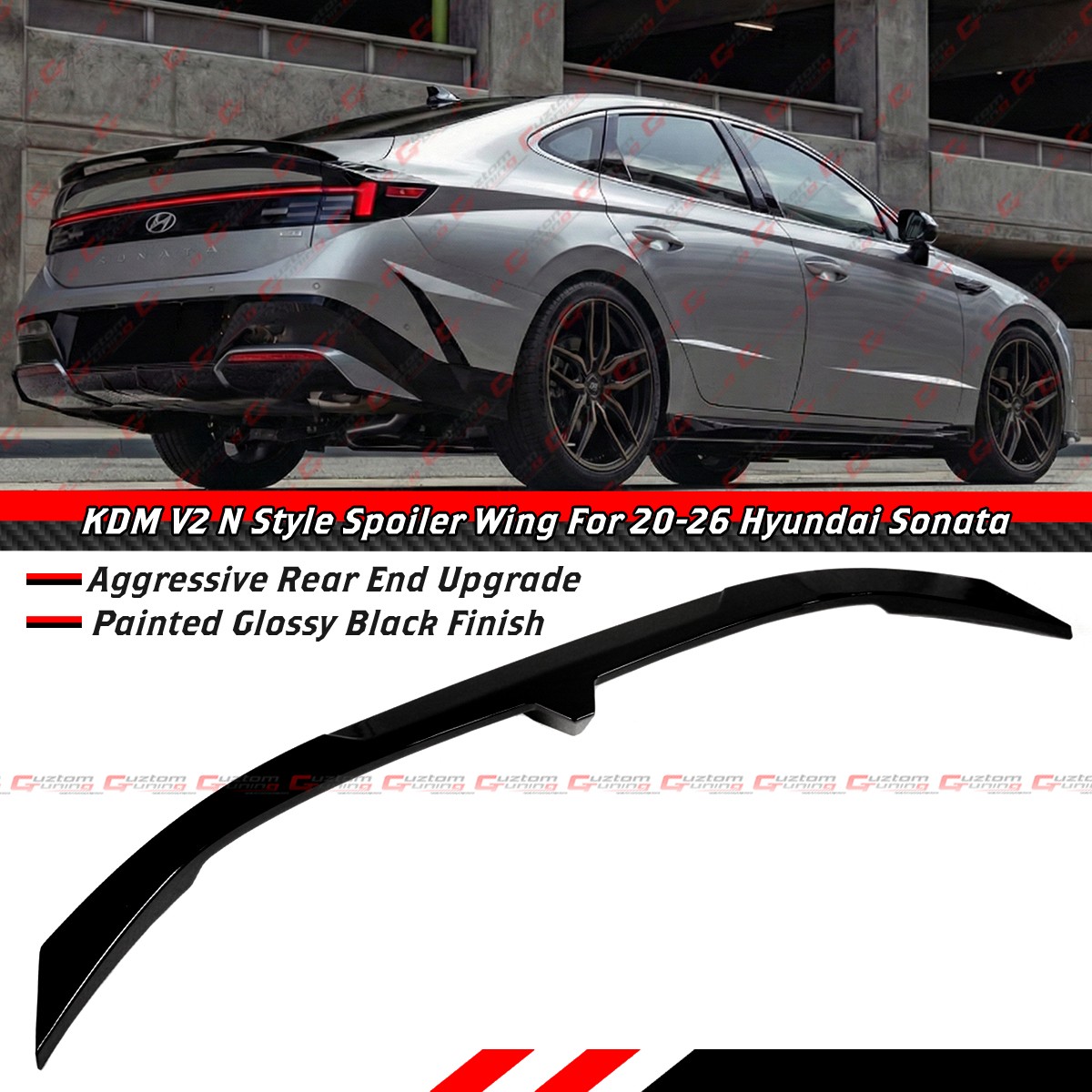 For 2020-2026 Hyundai Sonata KDM V2 N Style Glossy Black Trunk Spoiler Wing Lip
