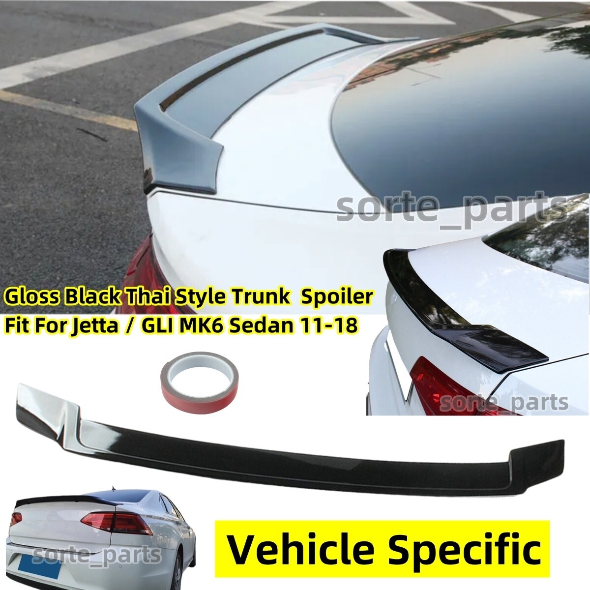 Glossy Black Rear Trunk Lip Spoiler Wing Thai Style Fit For VW Jetta MK6 2011-18