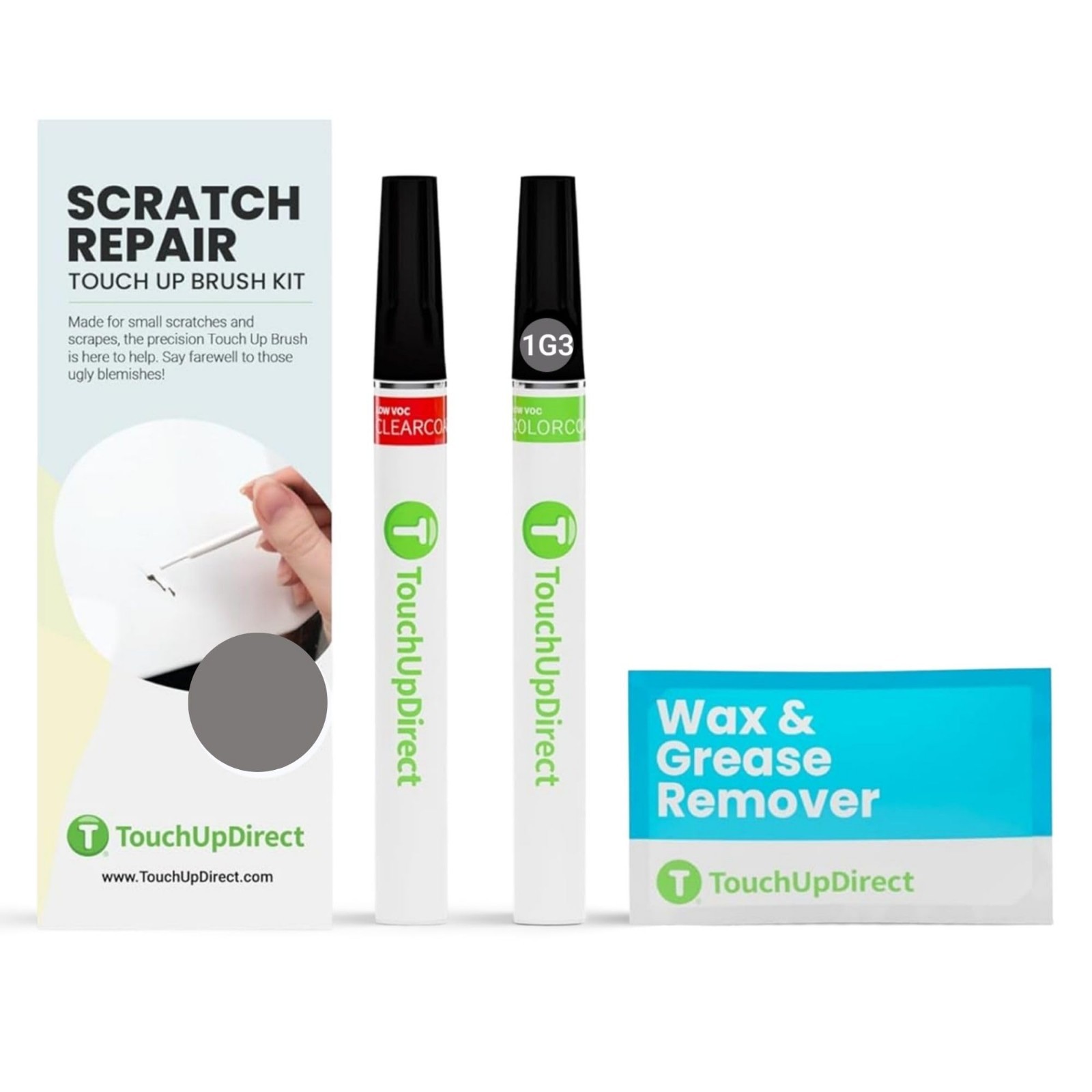 Auto Scratch Repair Brush Kit – 1G3 Magnetic Gray Metallic Paint, Clearcoat, Tou